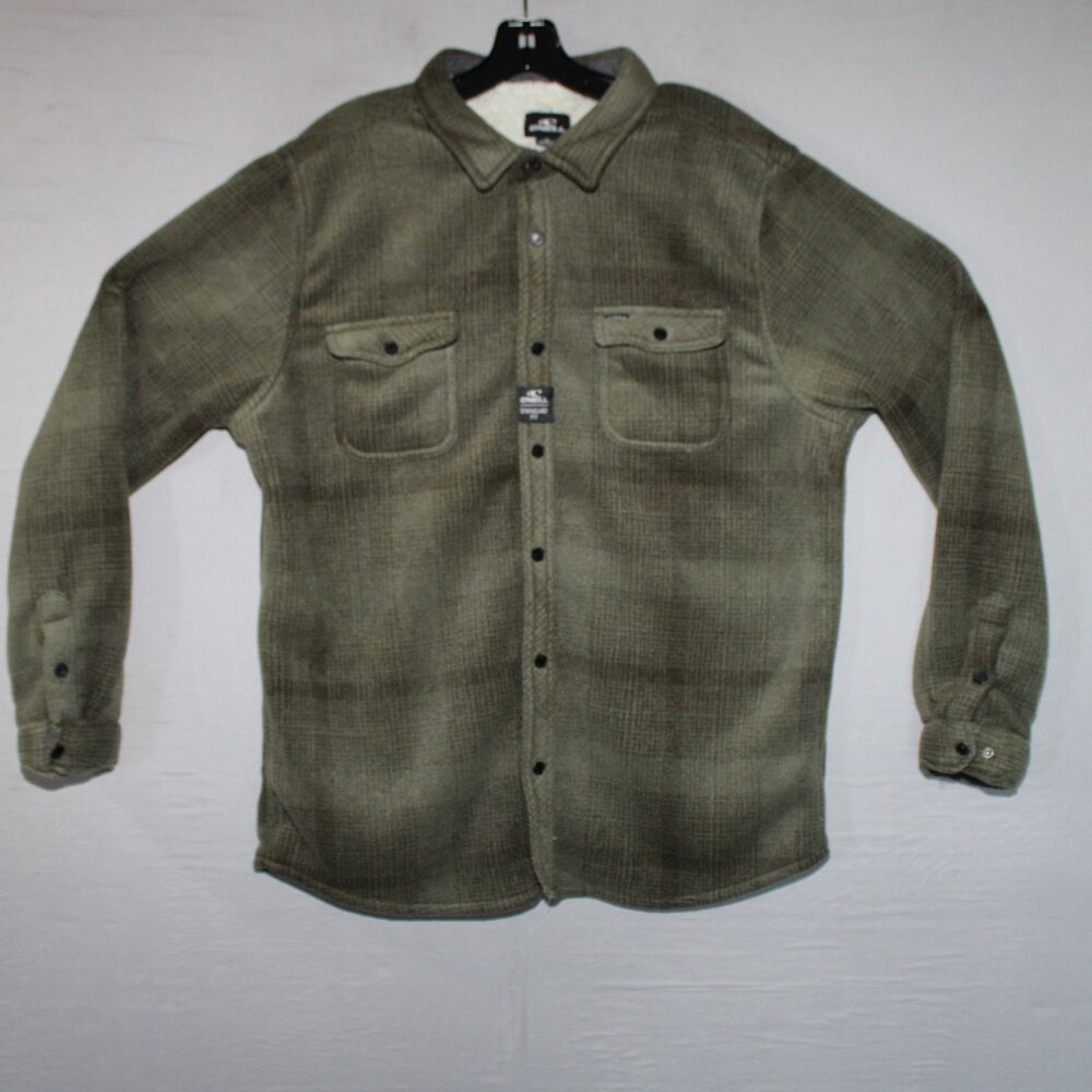 O'neill Men's Super Fleece Flannel Snap Button Long Sleeve Plaid Green XL Lined